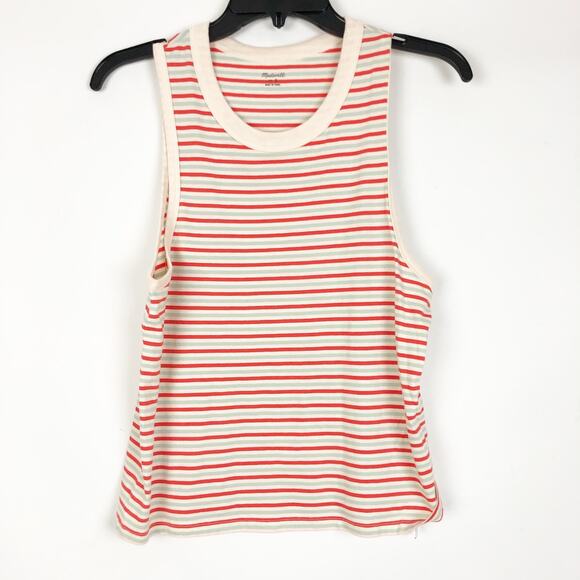 Madewell Womens Harley Muscle Tank Small Red Stripes Cotton Crew Neck Top NWT - Picture 2 of 6